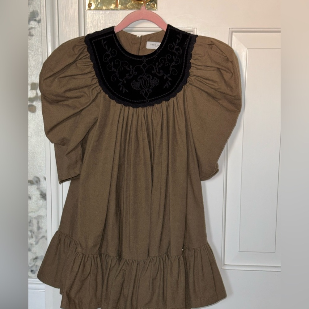 Charming Brown Kids Formal Dress with Black Embroidery